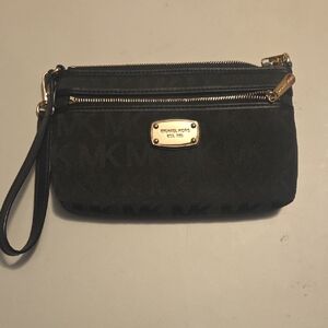 Michael Kors Black Wristlet Clutch With Gold